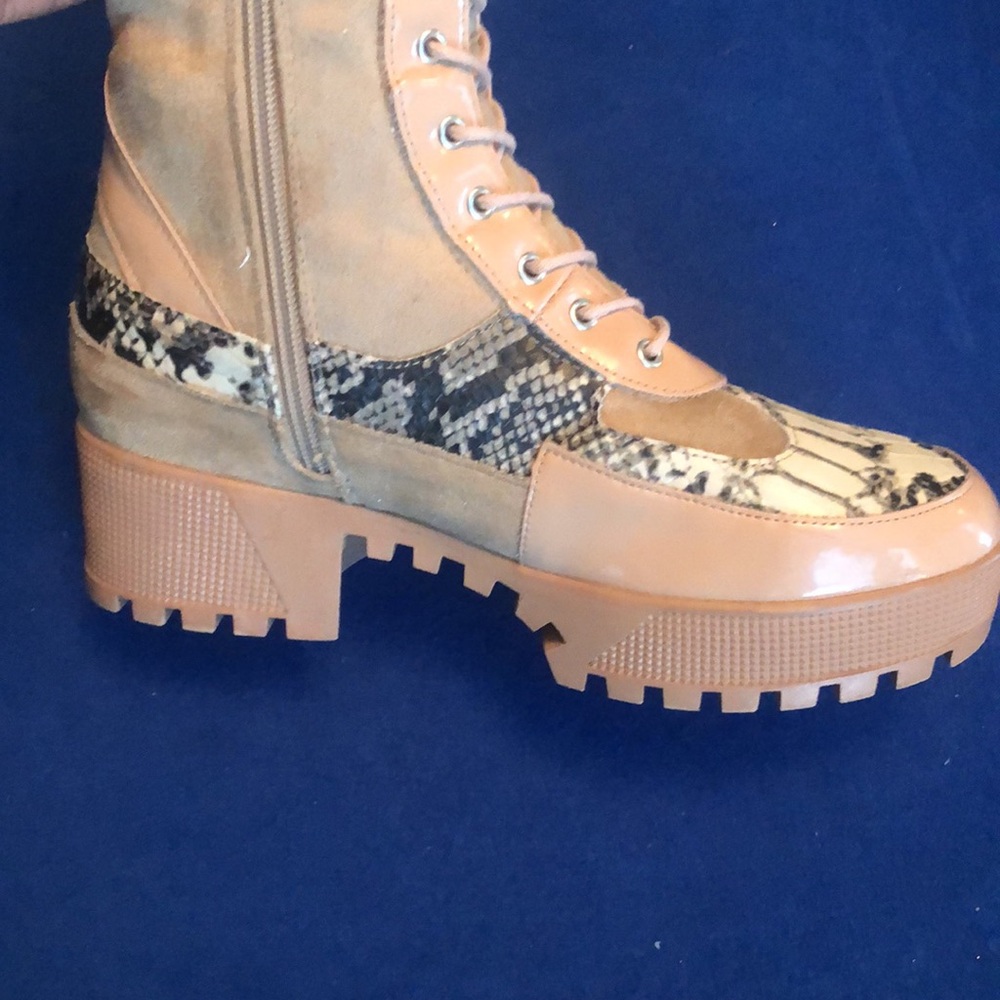 Cape Robbins Zipper Print & Tan Lace-Up Knee-High Boots - Picture 9 of 13